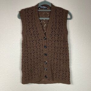 Dolce & Gabbana Chunky Open Cable Knit Vest Cardigan Brown Wool Yak